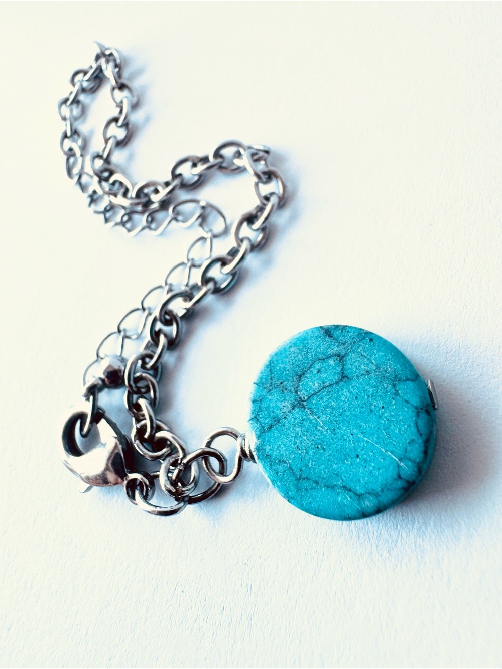 Silver Chain Bracelet with Turquoise Stone Pendant